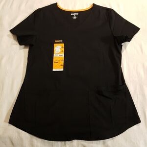 Scrubstar women's black with orange stripe in collar scrub top size small NWT